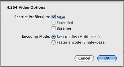 PcP Encodings - H.264 Server - Video Settings - Video Options